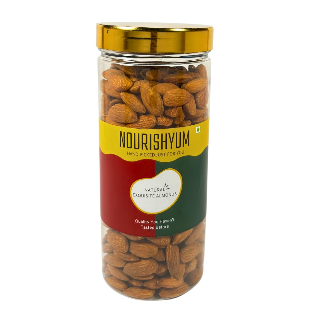Nourishyum Premium California Almonds 500g With Reusable Jar | Badaam | 100% Natural Crunchy Badam Giri | Nuts & Dry Fruits | Healthy Snacks | Dry Fruit Gift Pack