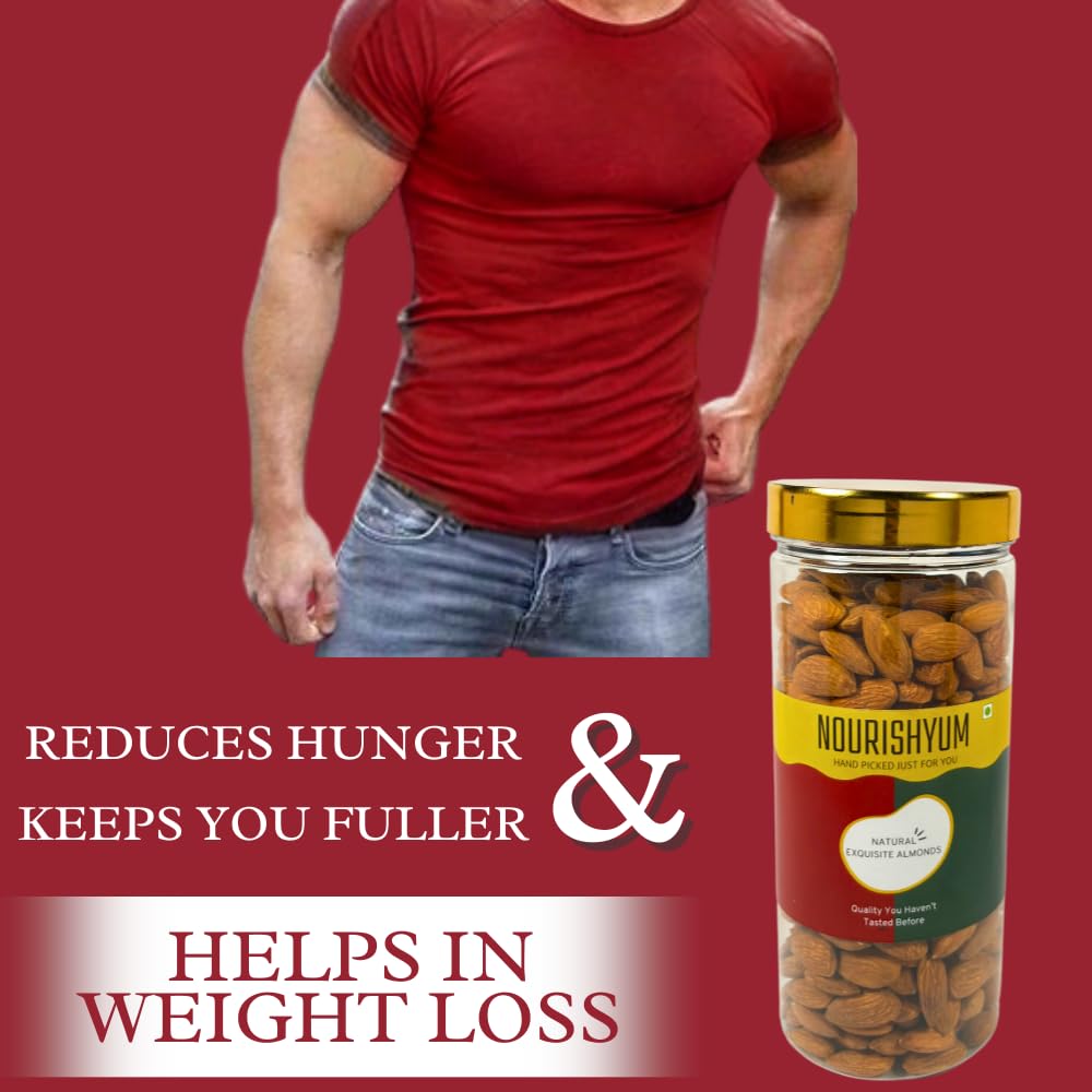 Nourishyum Premium California Almonds 500g With Reusable Jar | Badaam | 100% Natural Crunchy Badam Giri | Nuts & Dry Fruits | Healthy Snacks | Dry Fruit Gift Pack